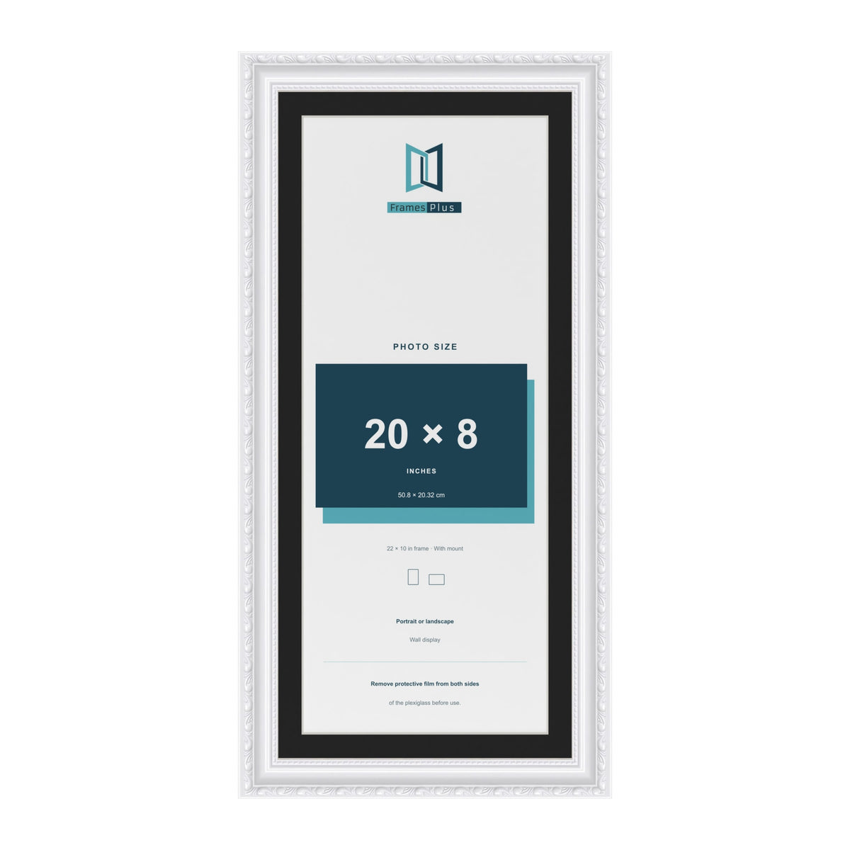 Louis White 22 x 10 inch picture frame with a black mount for a 20 x 8 inch photo