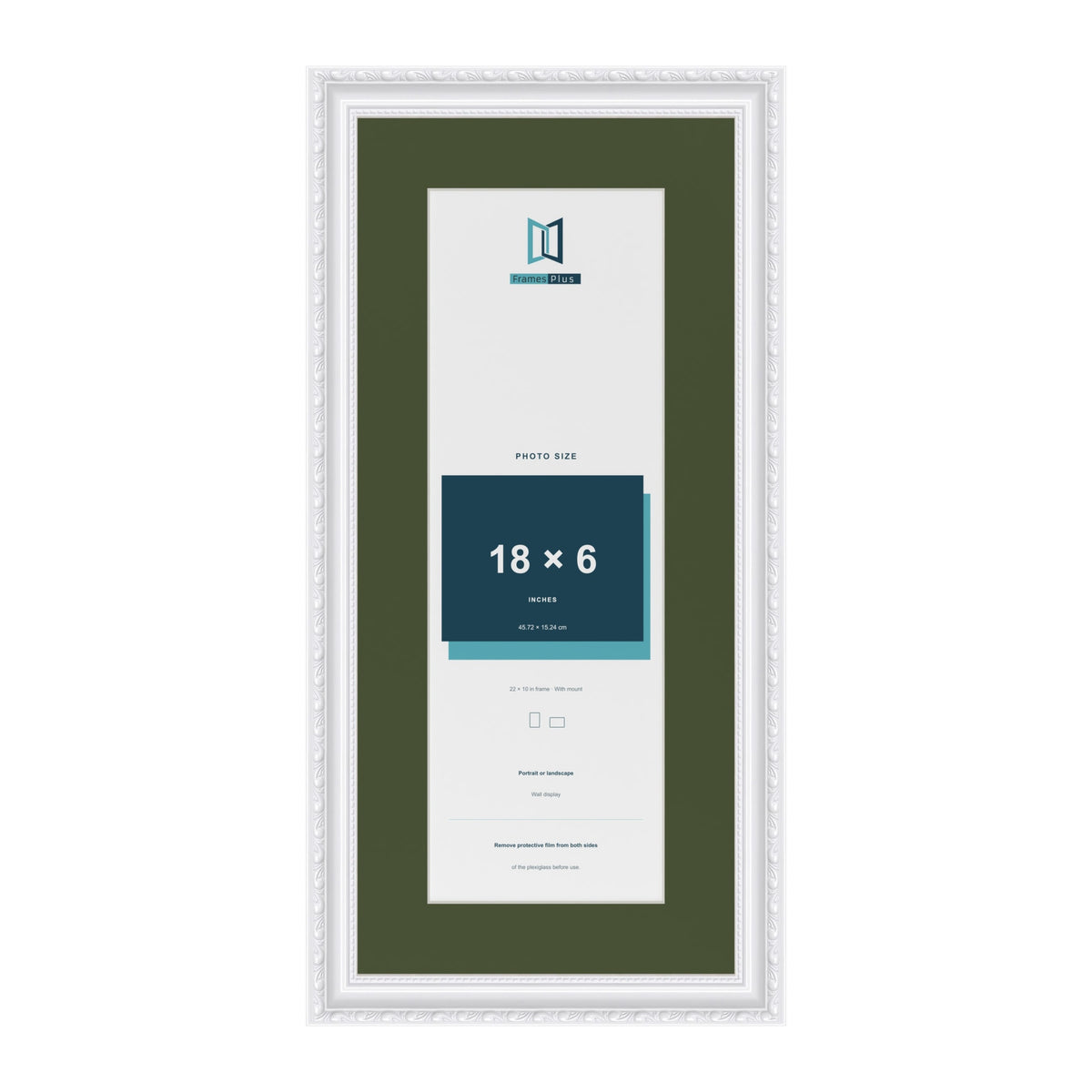 Louis White 22 x 10 inch picture frame with a green mount for an 18 x 6 inch photo