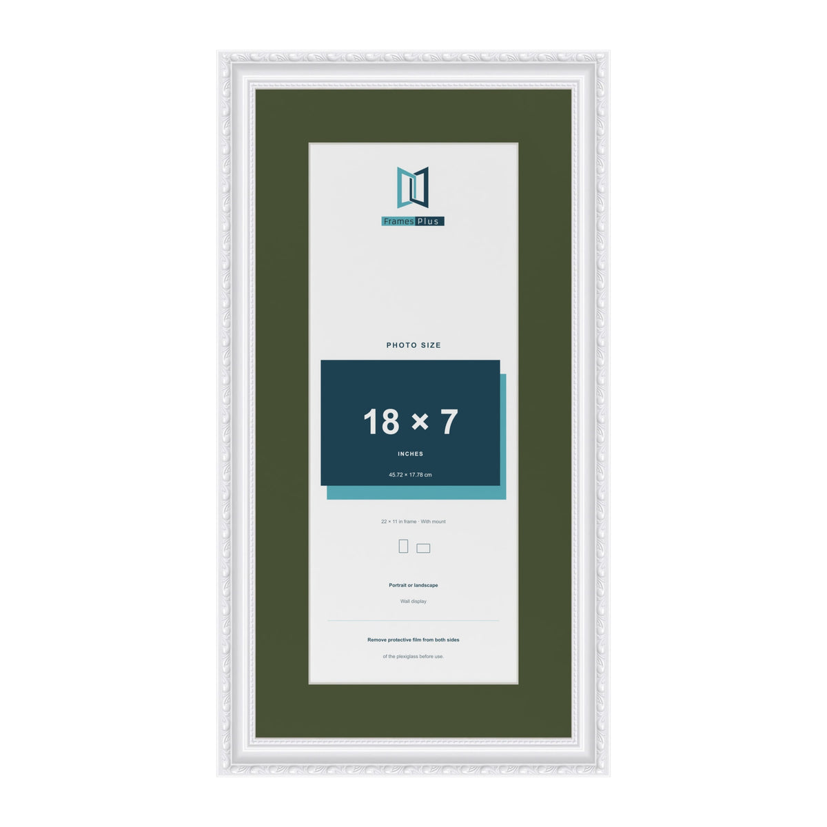Louis White 22 x 11 inch picture frame with a green mount for an 18 x 7 inch photo