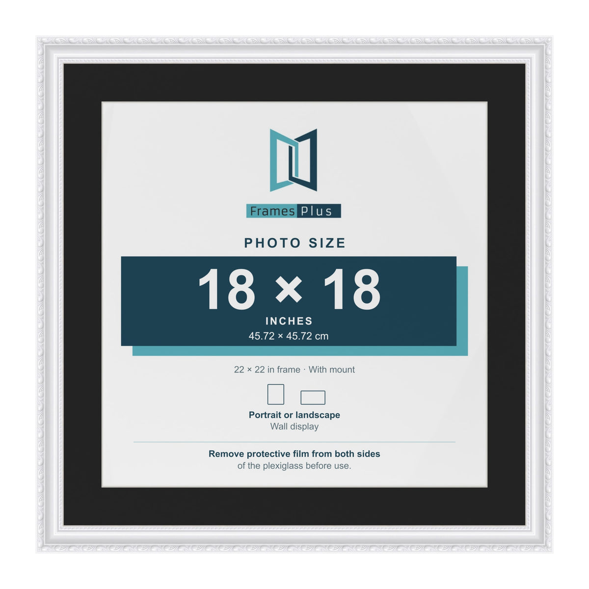 Louis White 22 x 22 inch picture frame with a black mount for an 18 x 18 inch photo