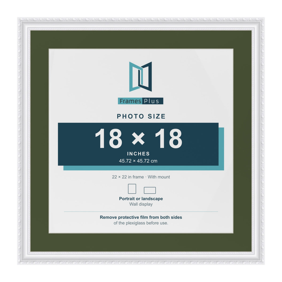 Louis White 22 x 22 inch picture frame with a green mount for an 18 x 18 inch photo