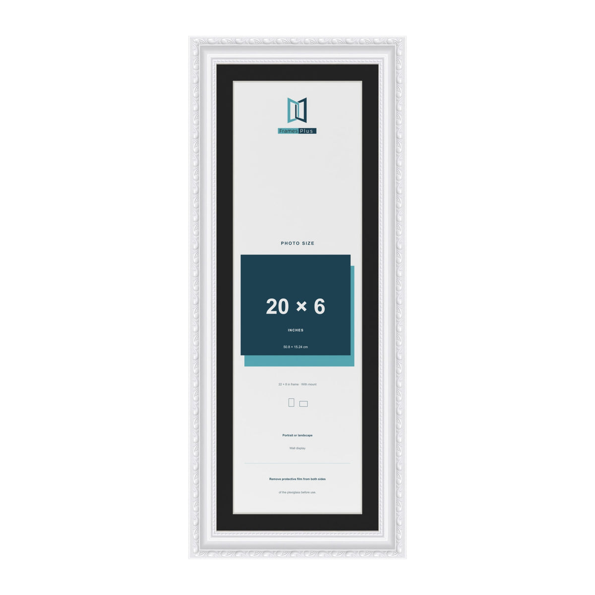 Louis White 22 x 8 inch picture frame with a black mount for a 20 x 6 inch photo