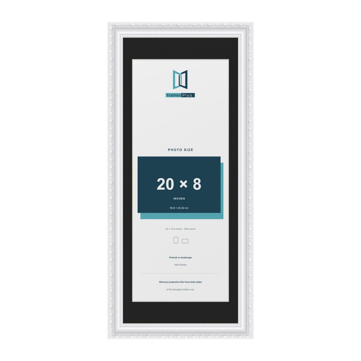 Louis White 24 x 10 inch picture frame with a black mount for a 20 x 8 inch photo