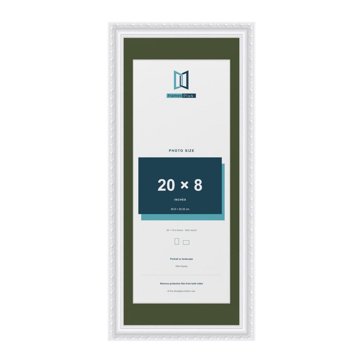 Louis White 24 x 10 inch picture frame with a green mount for a 20 x 8 inch photo