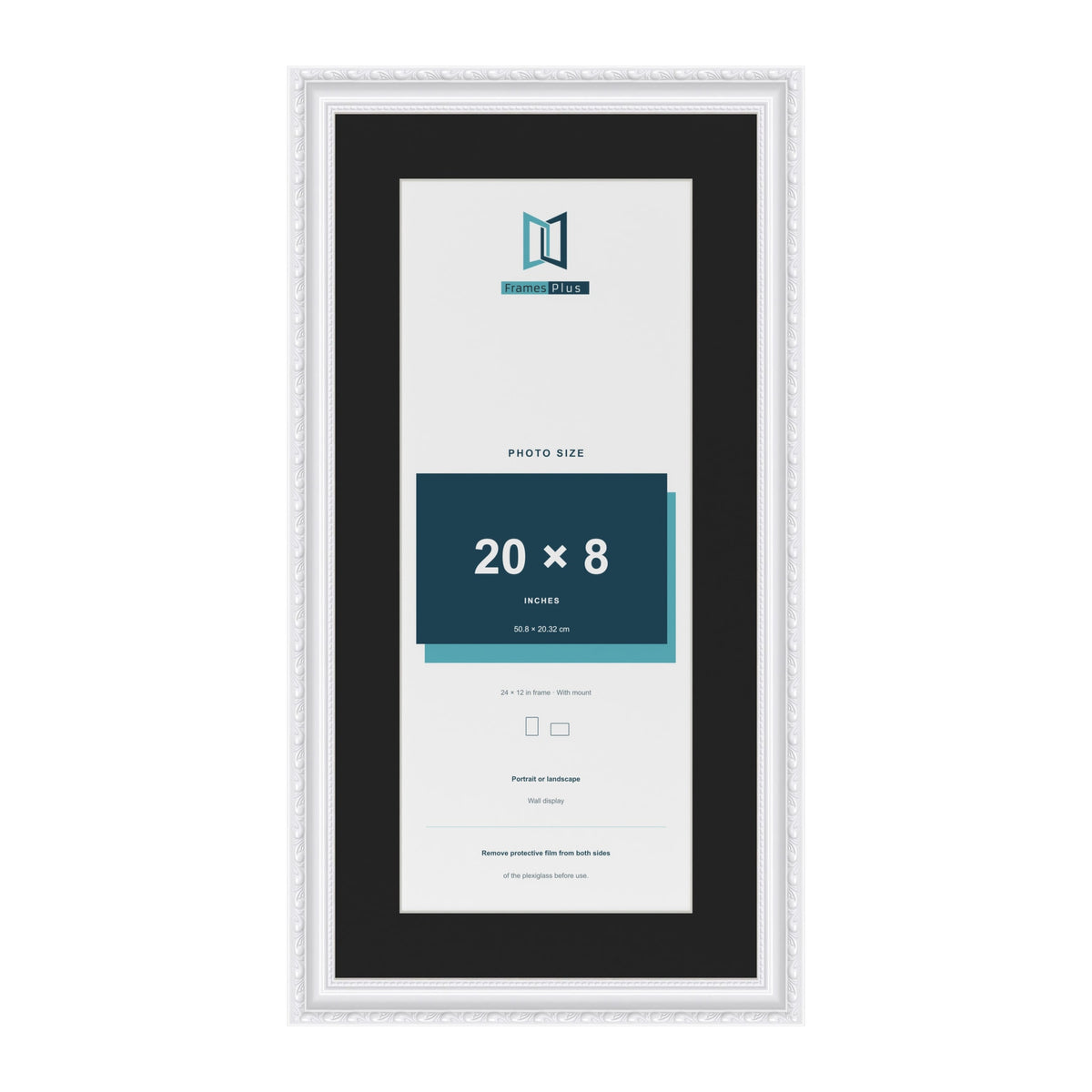 Louis White 24 x 12 inch picture frame with a black mount for a 20 x 8 inch photo