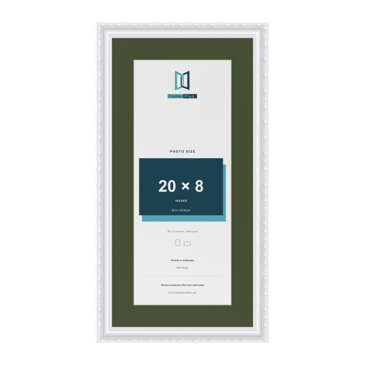 Louis White 24 x 12 inch picture frame with a green mount for a 20 x 8 inch photo