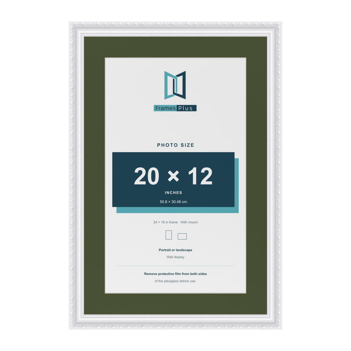 Louis White 24 x 16 inch picture frame with a green mount for a 20 x 12 inch photo