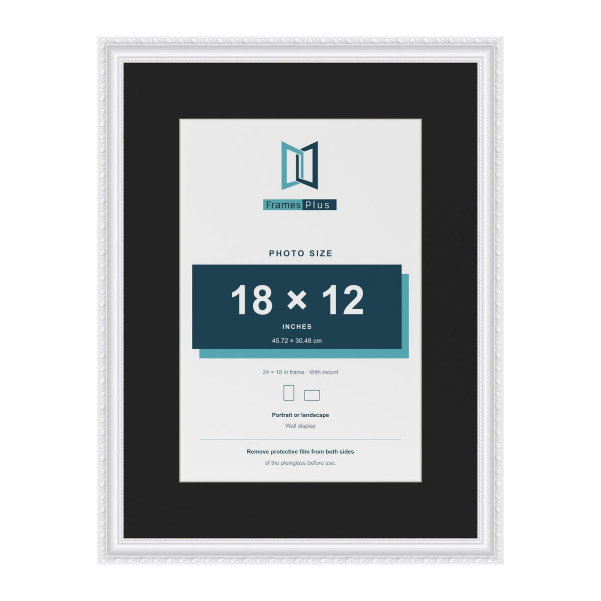 Louis White 24 x 18 inch picture frame with a black mount for an 18 x 12 inch photo