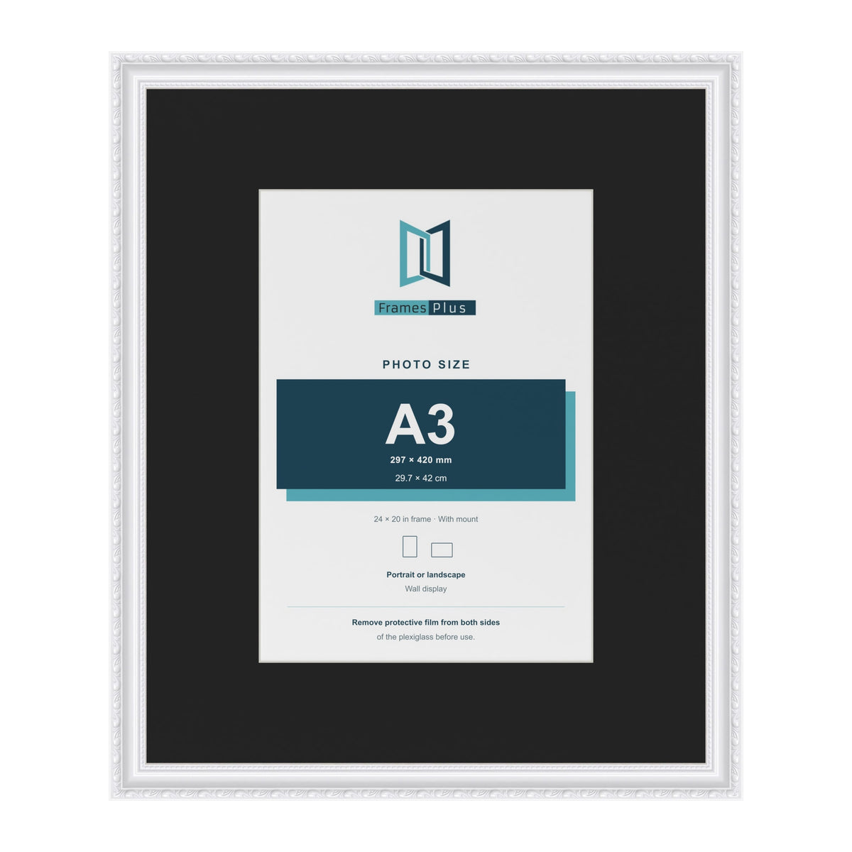 Louis White 24 x 20 inch picture frame with a black mount for an A3 photo