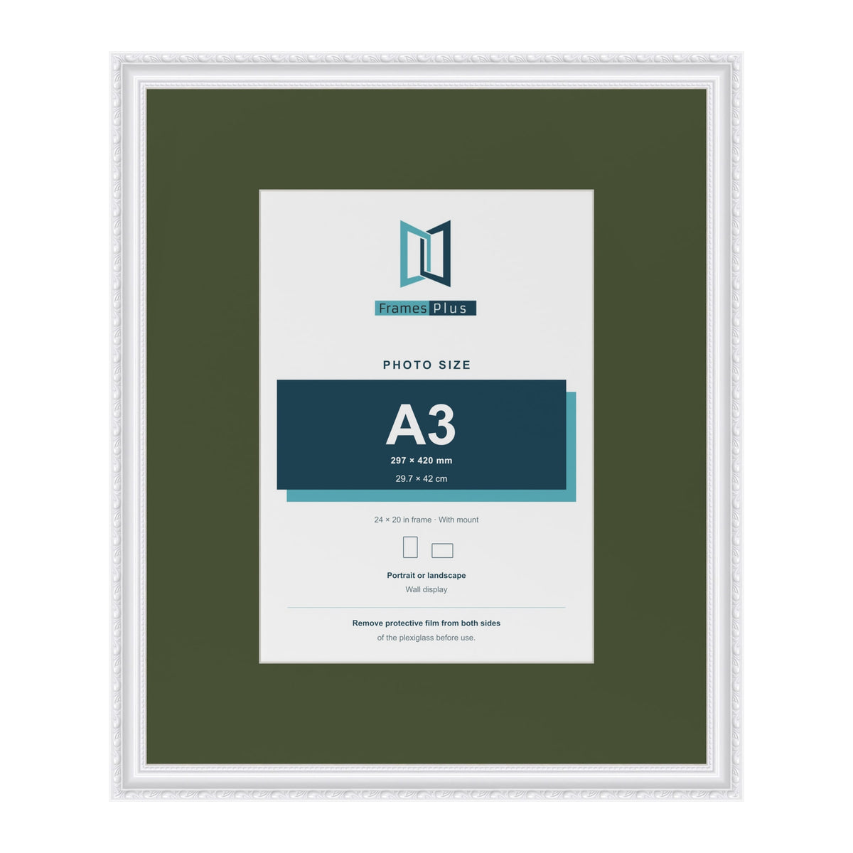 Louis White 24 x 20 inch picture frame with a green mount for an A3 photo
