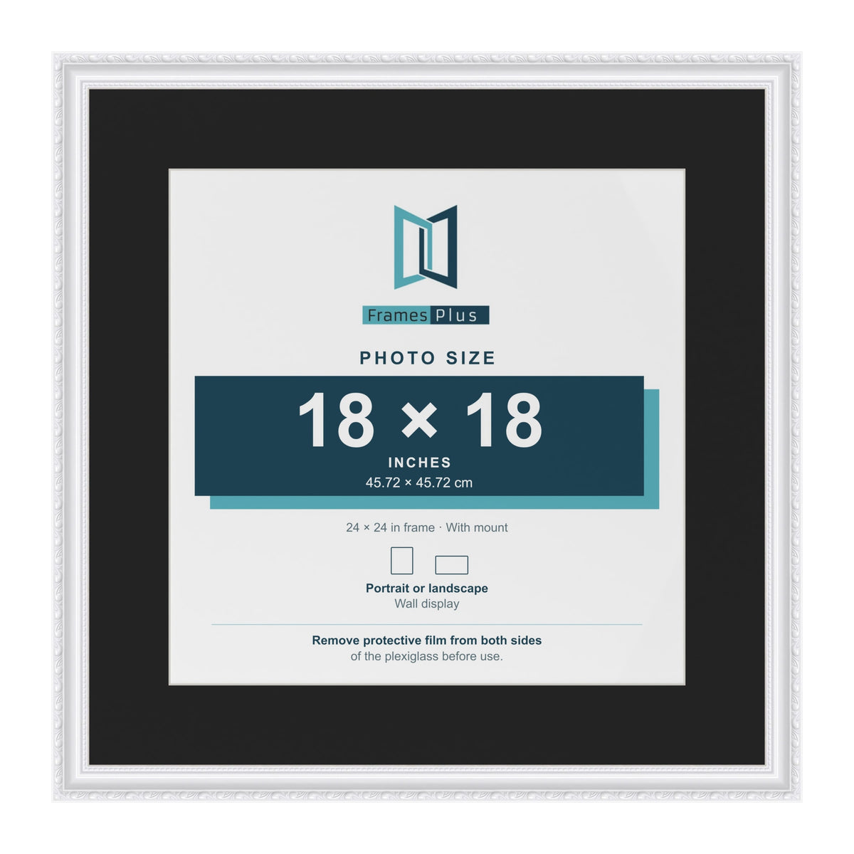 Louis White 24 x 24 inch picture frame with a black mount for an 18 x 18 inch photo