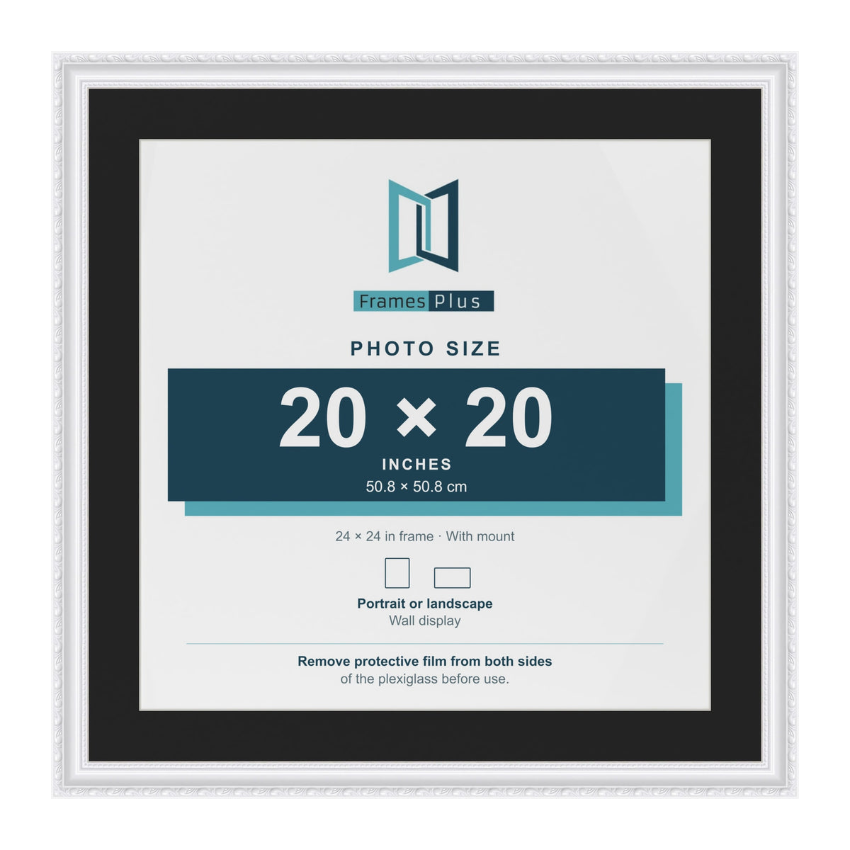 Louis White 24 x 24 inch picture frame with a black mount for a 20 x 20 inch photo