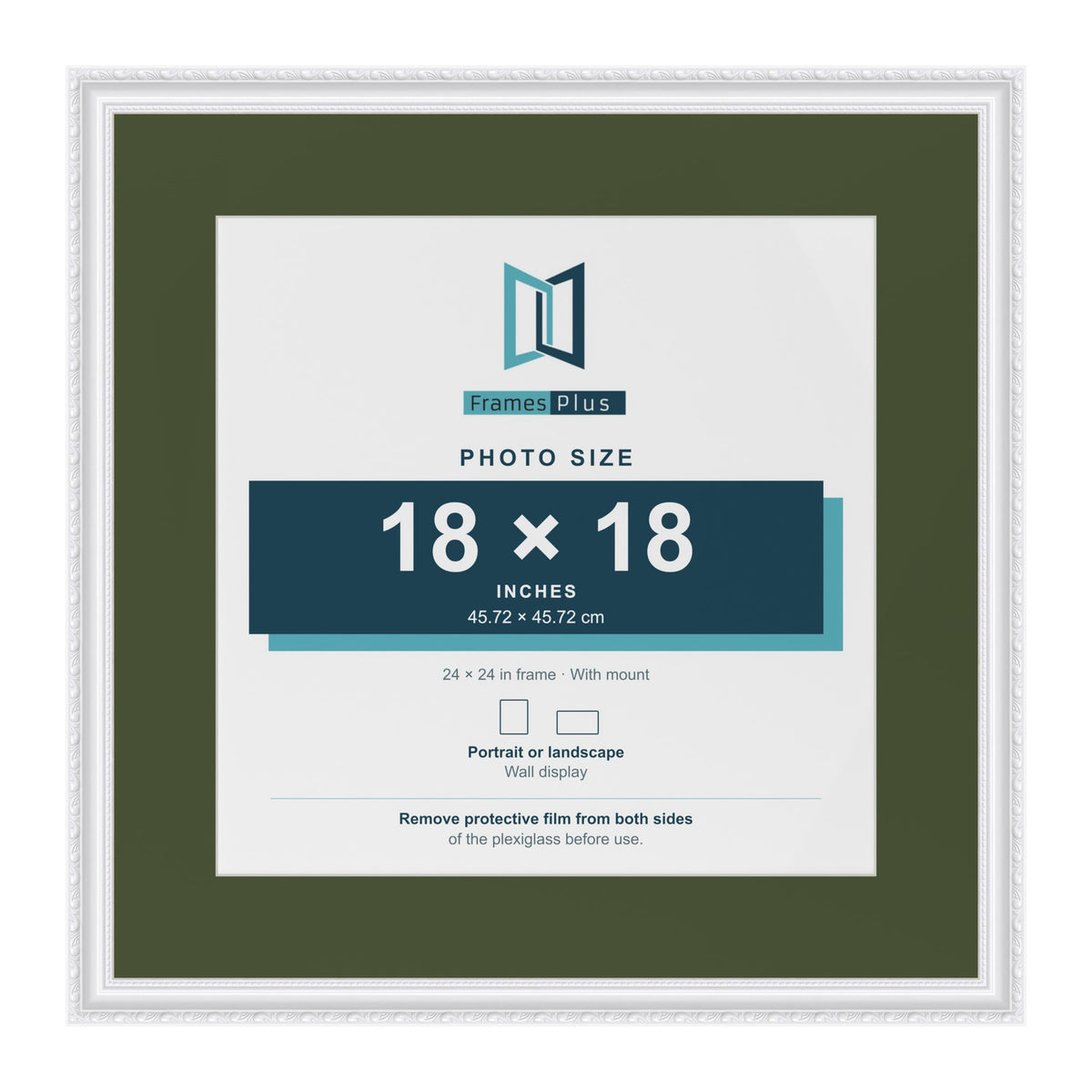 Louis White 24 x 24 inch picture frame with a green mount for an 18 x 18 inch photo
