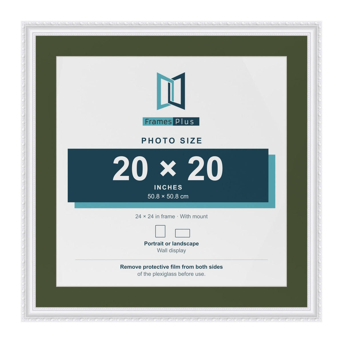 Louis White 24 x 24 inch picture frame with a green mount for a 20 x 20 inch photo