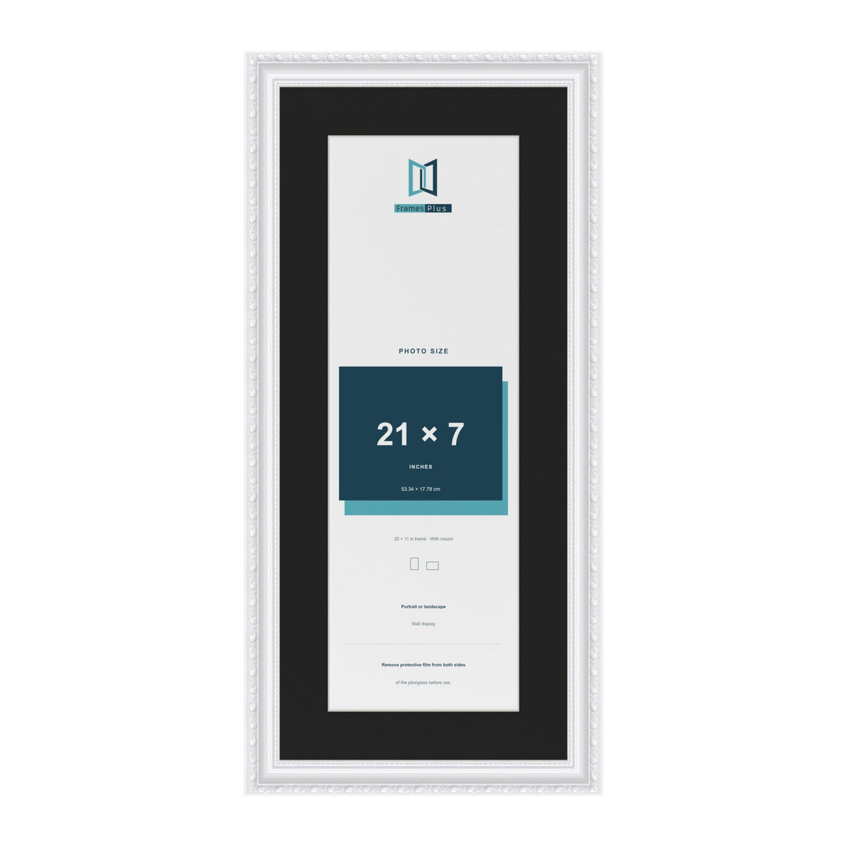 Louis White 25 x 11 inch picture frame with a black mount for a 21 x 7 inch photo