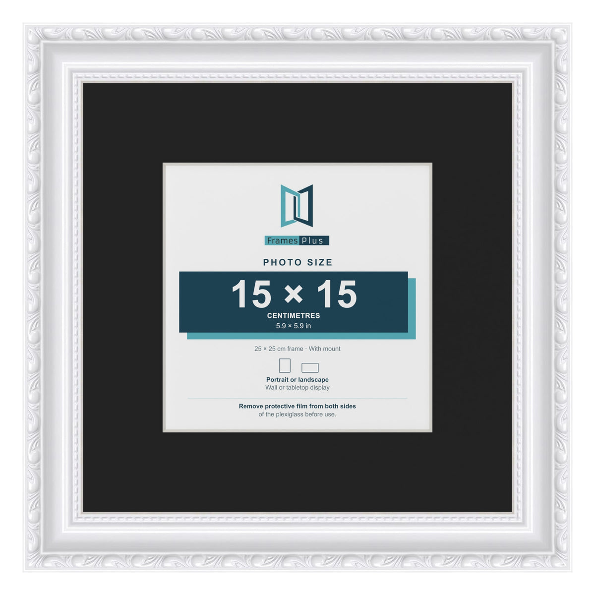 Louis White 25 x 25 cm picture frame with a black mount for a 15 x 15 cm photo