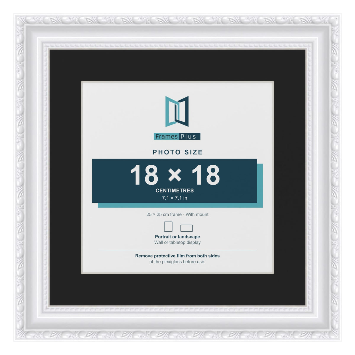 Louis White 25 x 25 cm picture frame with a black mount for an 18 x 18 cm photo