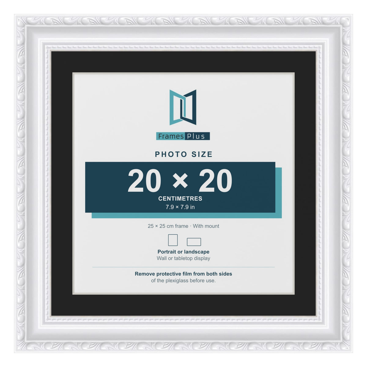 Louis White 25 x 25 cm picture frame with a black mount for a 20 x 20 cm photo