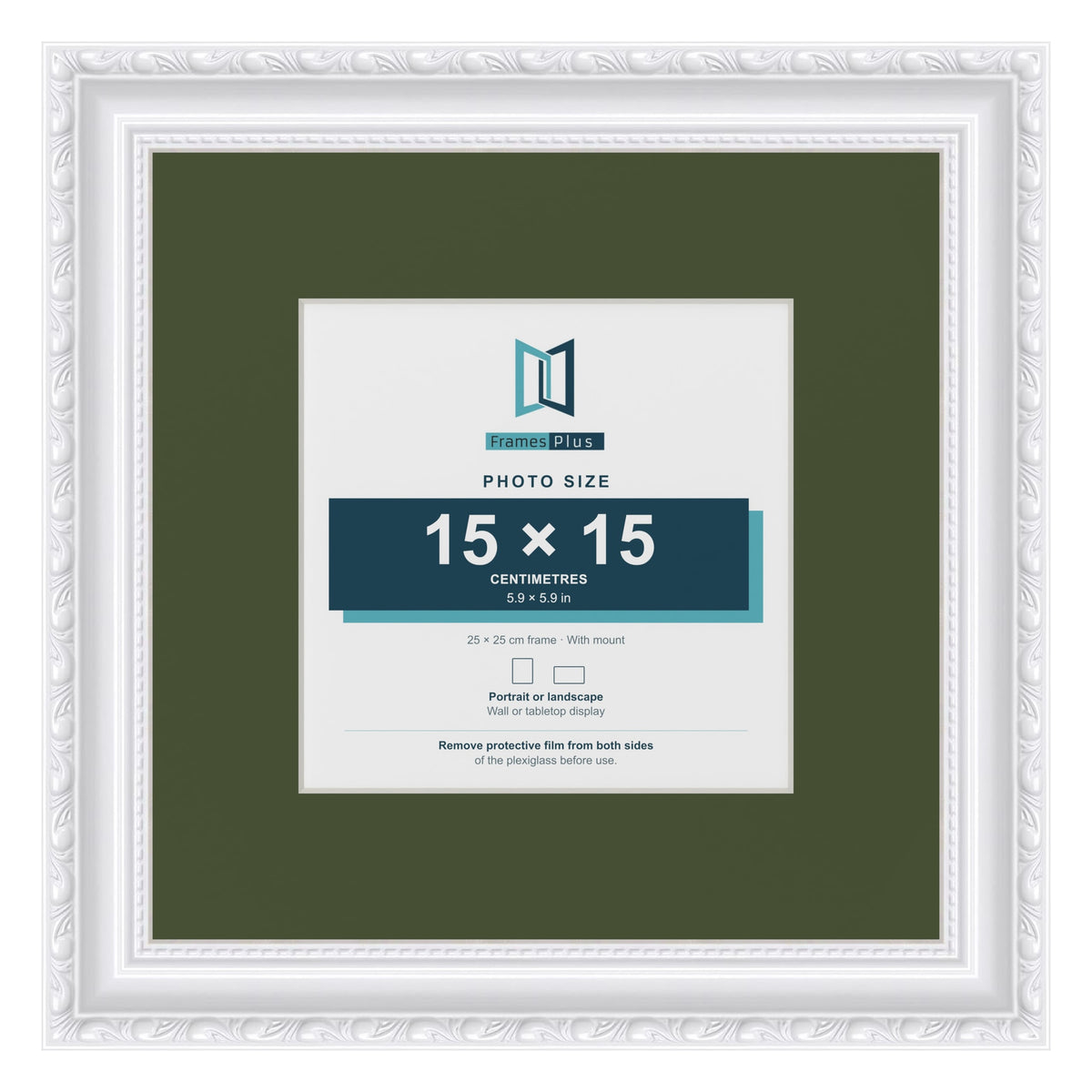 Louis White 25 x 25 cm picture frame with a green mount for a 15 x 15 cm photo