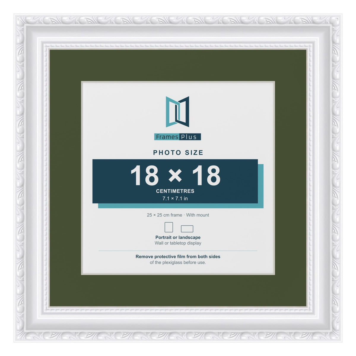 Louis White 25 x 25 cm picture frame with a green mount for an 18 x 18 cm photo