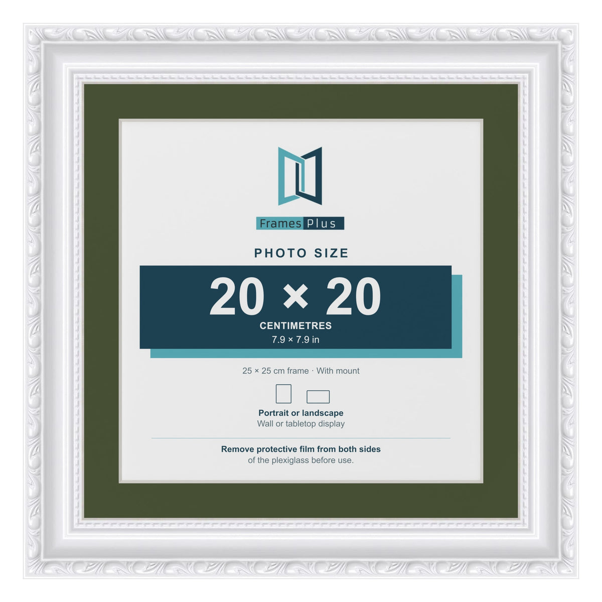 Louis White 25 x 25 cm picture frame with a green mount for a 20 x 20 cm photo
