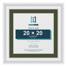 Louis White 25 x 25 cm picture frame with a green mount for a 20 x 20 cm photo