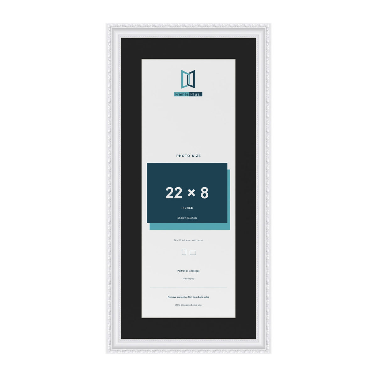 Louis White 26 x 12 inch picture frame with a black mount for a 22 x 8 inch photo