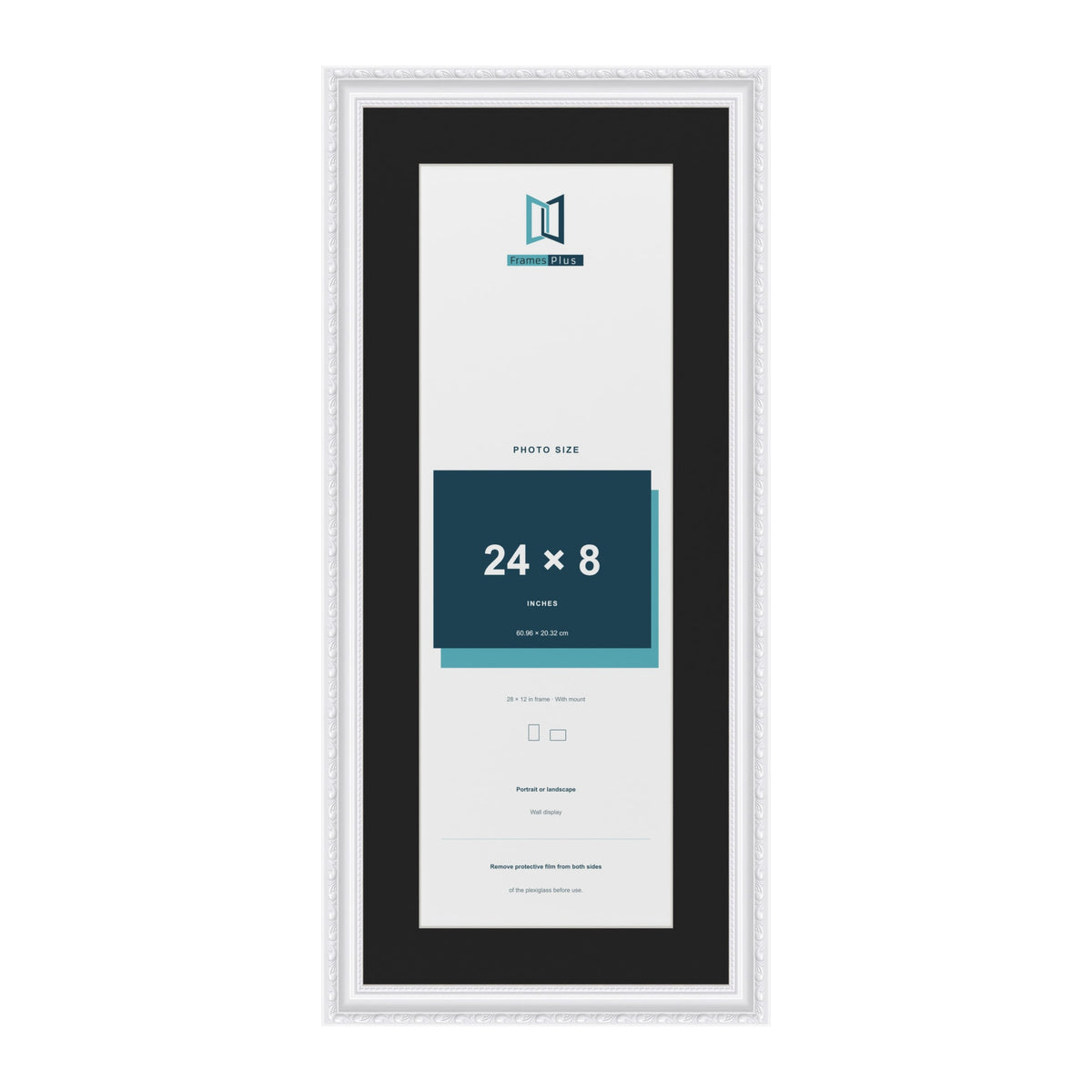 Louis White 28 x 12 inch picture frame with a black mount for a 24 x 8 inch photo