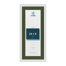Louis White 28 x 12 inch picture frame with a green mount for a 24 x 8 inch photo