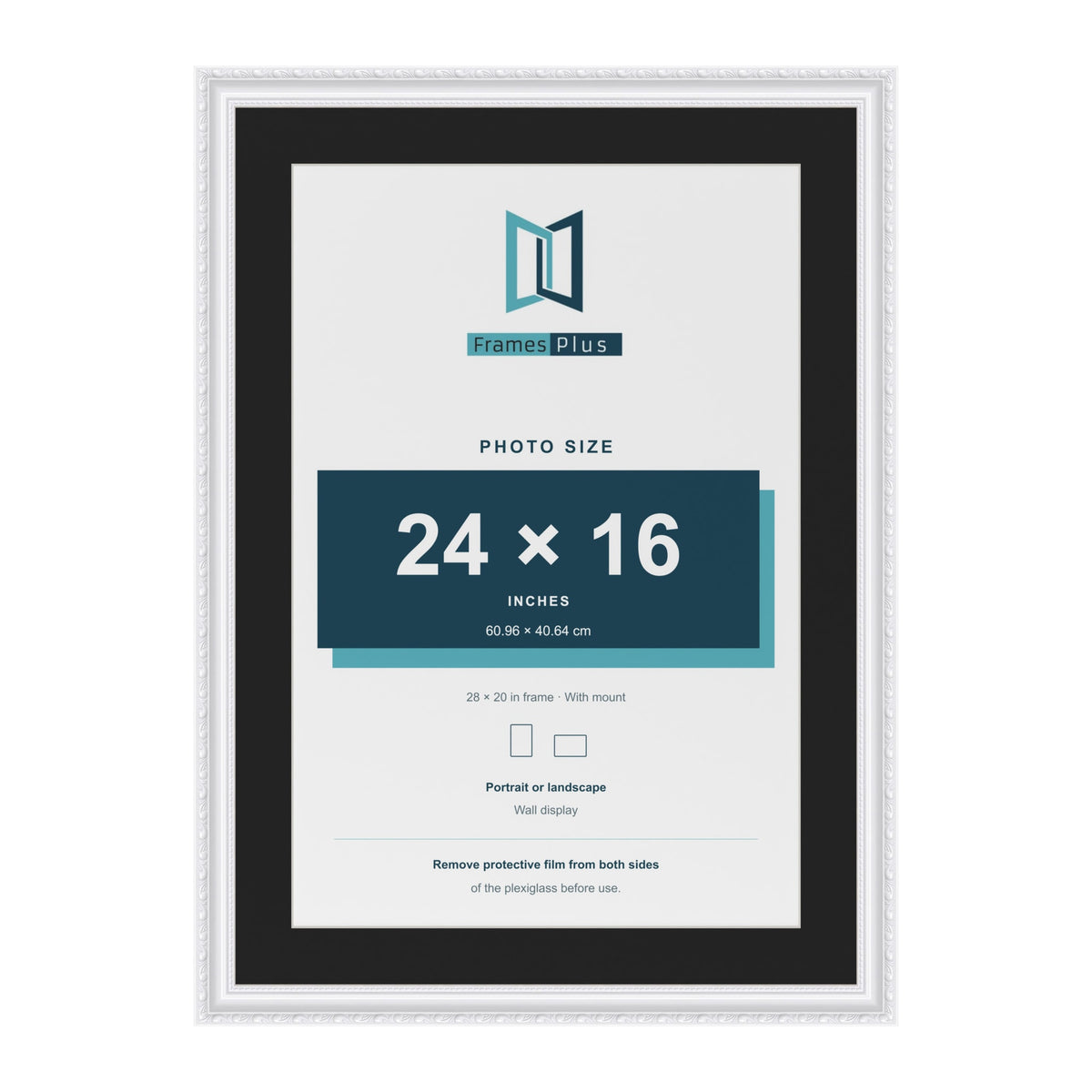 Louis White 28 x 20 inch picture frame with a black mount for a 24 x 16 inch photo