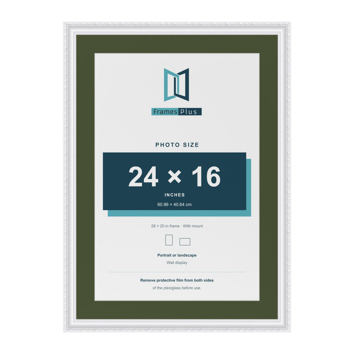 Louis White 28 x 20 inch picture frame with a green mount for a 24 x 16 inch photo