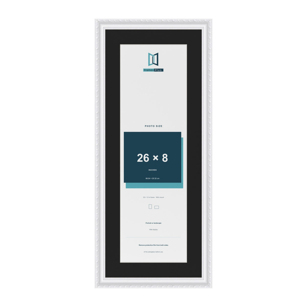 Louis White 30 x 12 inch picture frame with a black mount for a 26 x 8 inch photo