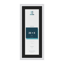 Louis White 30 x 12 inch picture frame with a black mount for a 26 x 8 inch photo
