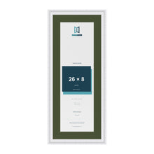 Louis White 30 x 12 inch picture frame with a green mount for a 26 x 8 inch photo