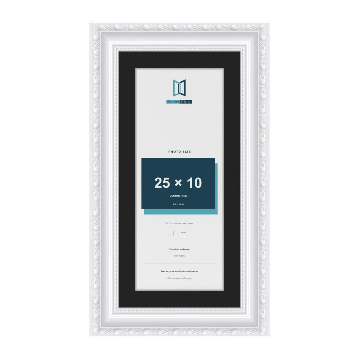 Louis White 30 x 15 cm picture frame with a black mount for a 25 x 10 cm photo