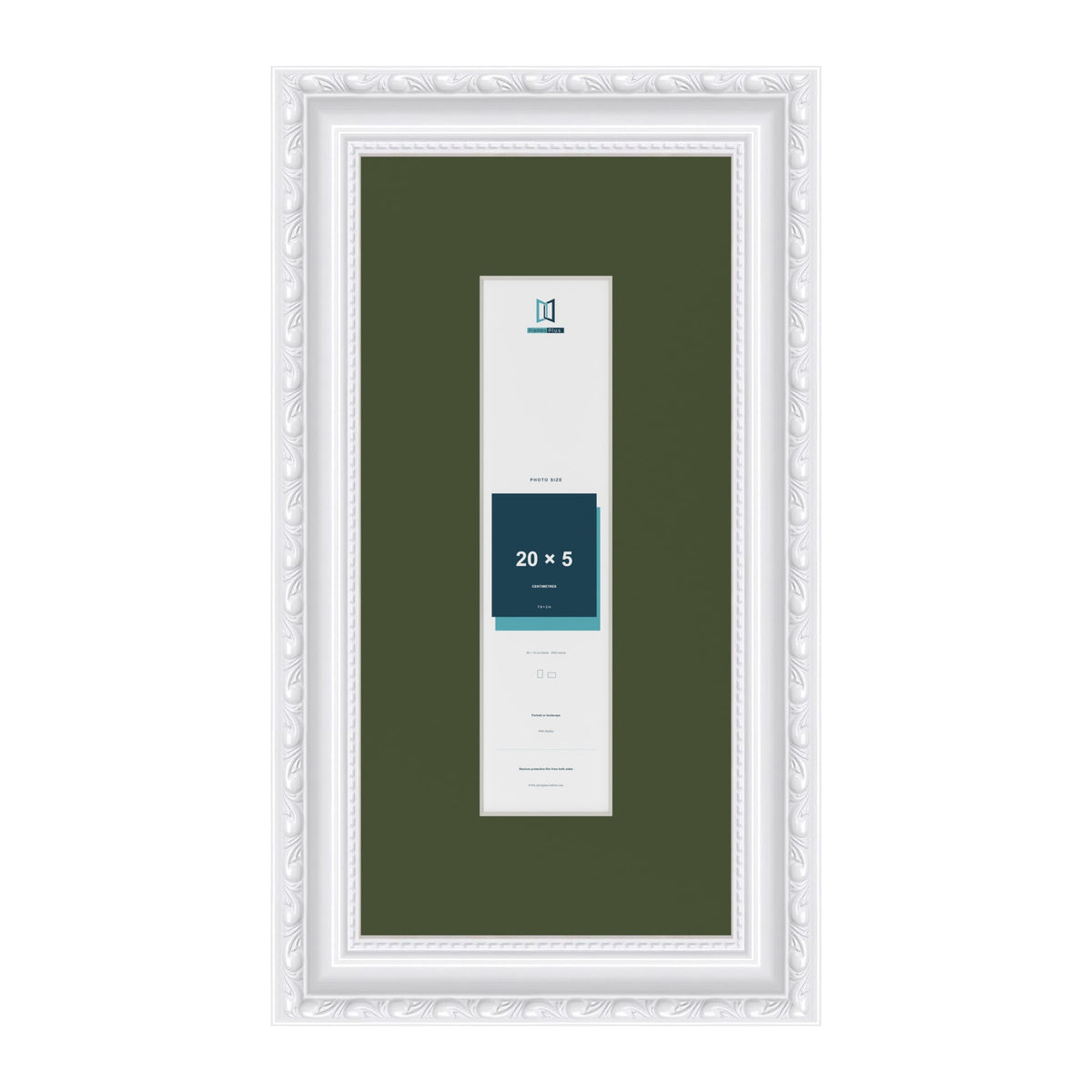 Louis White 30 x 15 cm picture frame with a green mount for a 20 x 5 cm photo