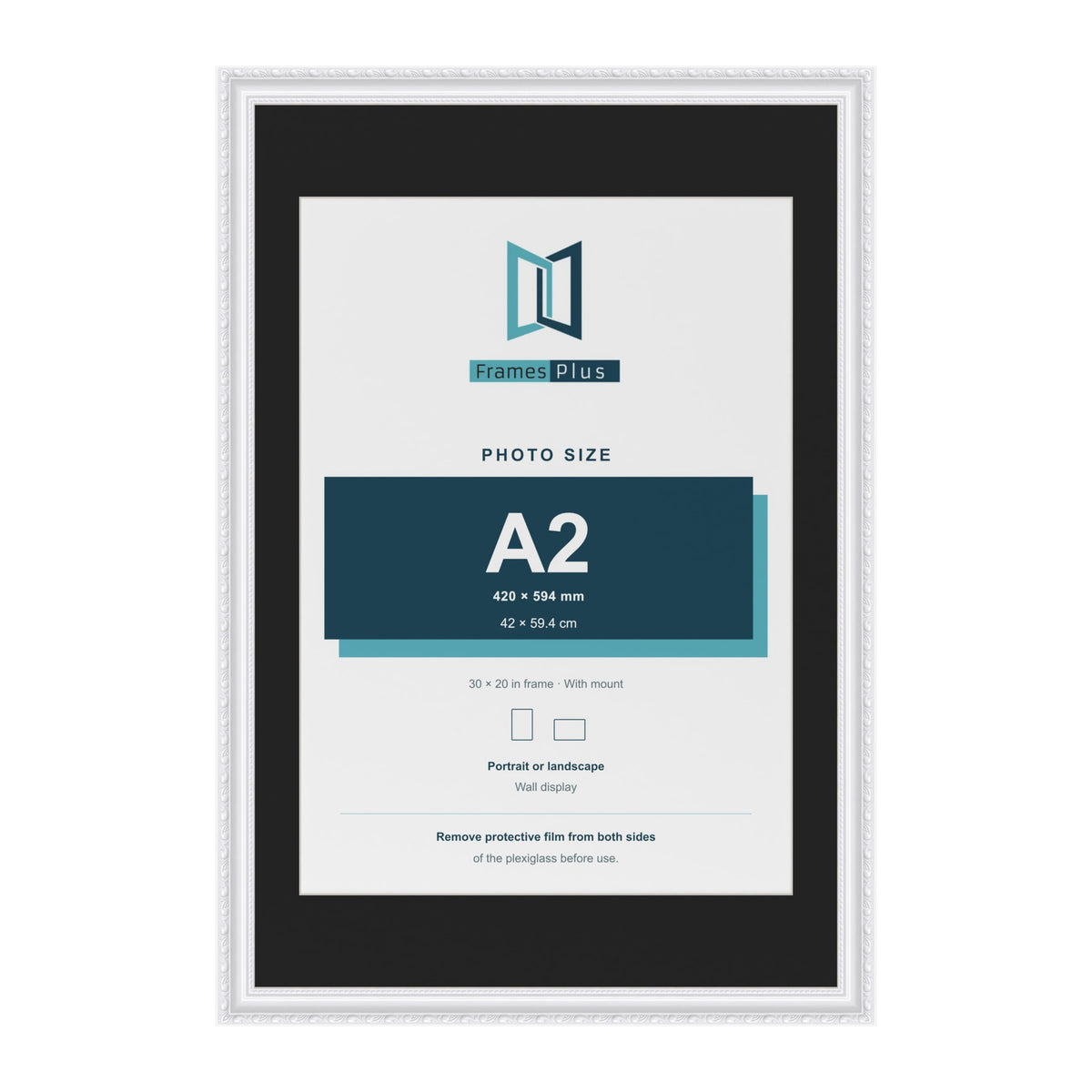 Louis White 30 x 20 inch picture frame with a black mount for an A2 photo
