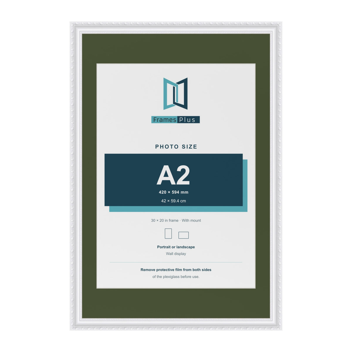 Louis White 30 x 20 inch picture frame with a green mount for an A2 photo