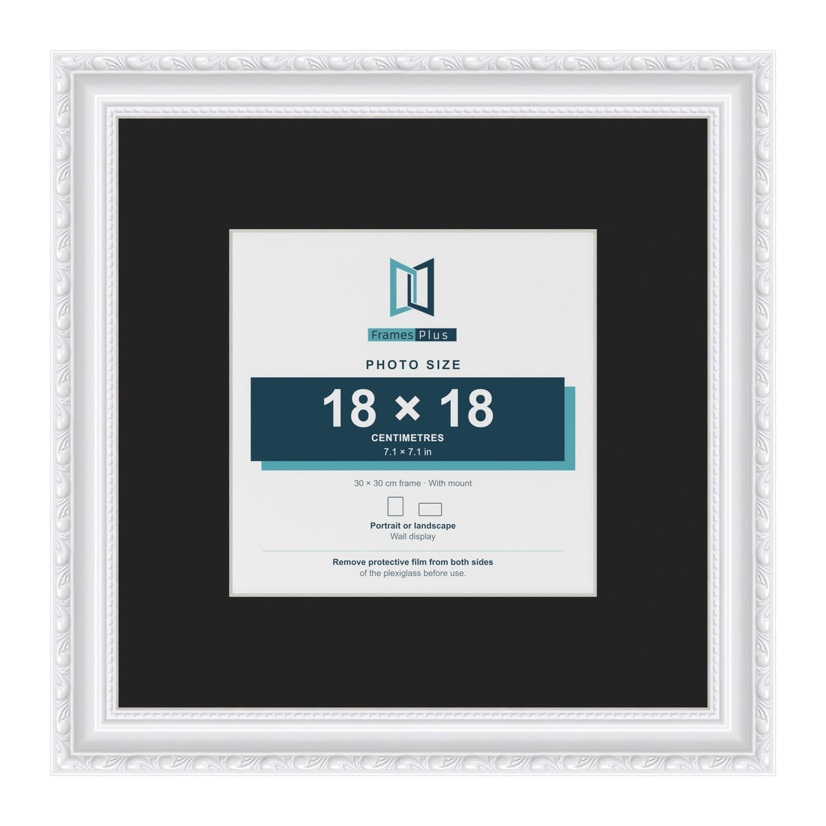 Louis White 30 x 30 cm picture frame with a black mount for an 18 x 18 cm photo