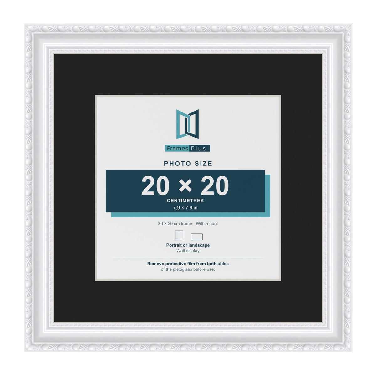 Louis White 30 x 30 cm picture frame with a black mount for a 20 x 20 cm photo