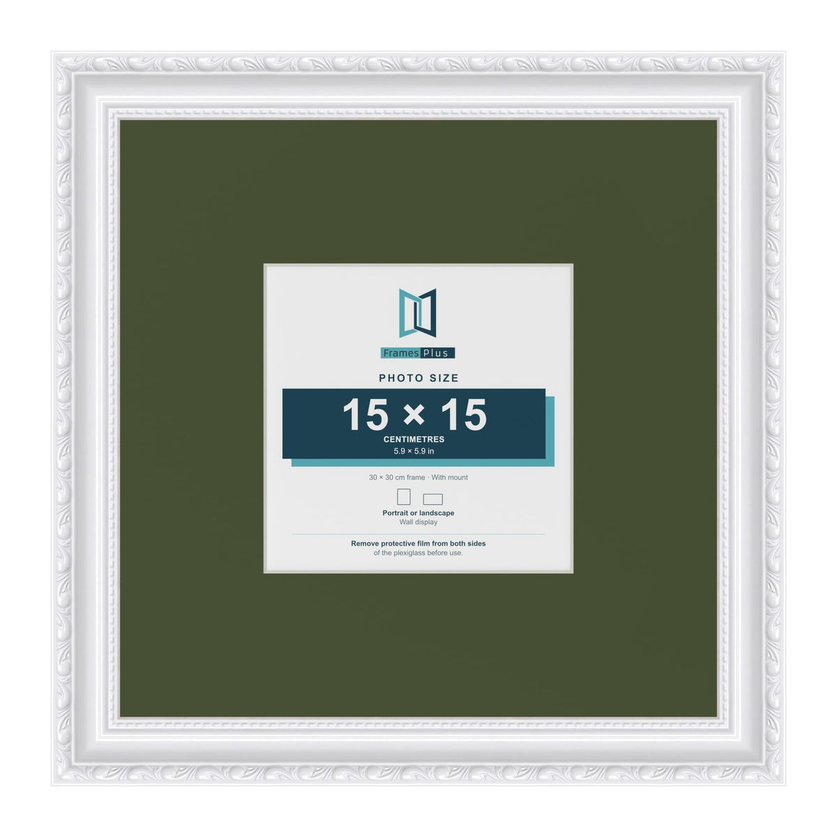 Louis White 30 x 30 cm picture frame with a green mount for a 15 x 15 cm photo