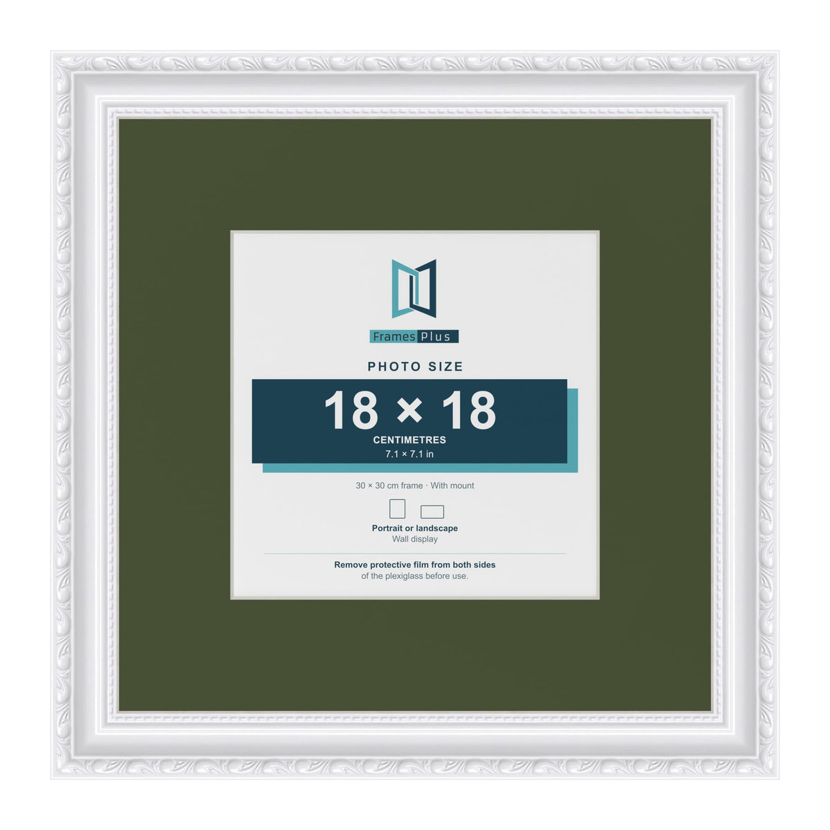 Louis White 30 x 30 cm picture frame with a green mount for an 18 x 18 cm photo