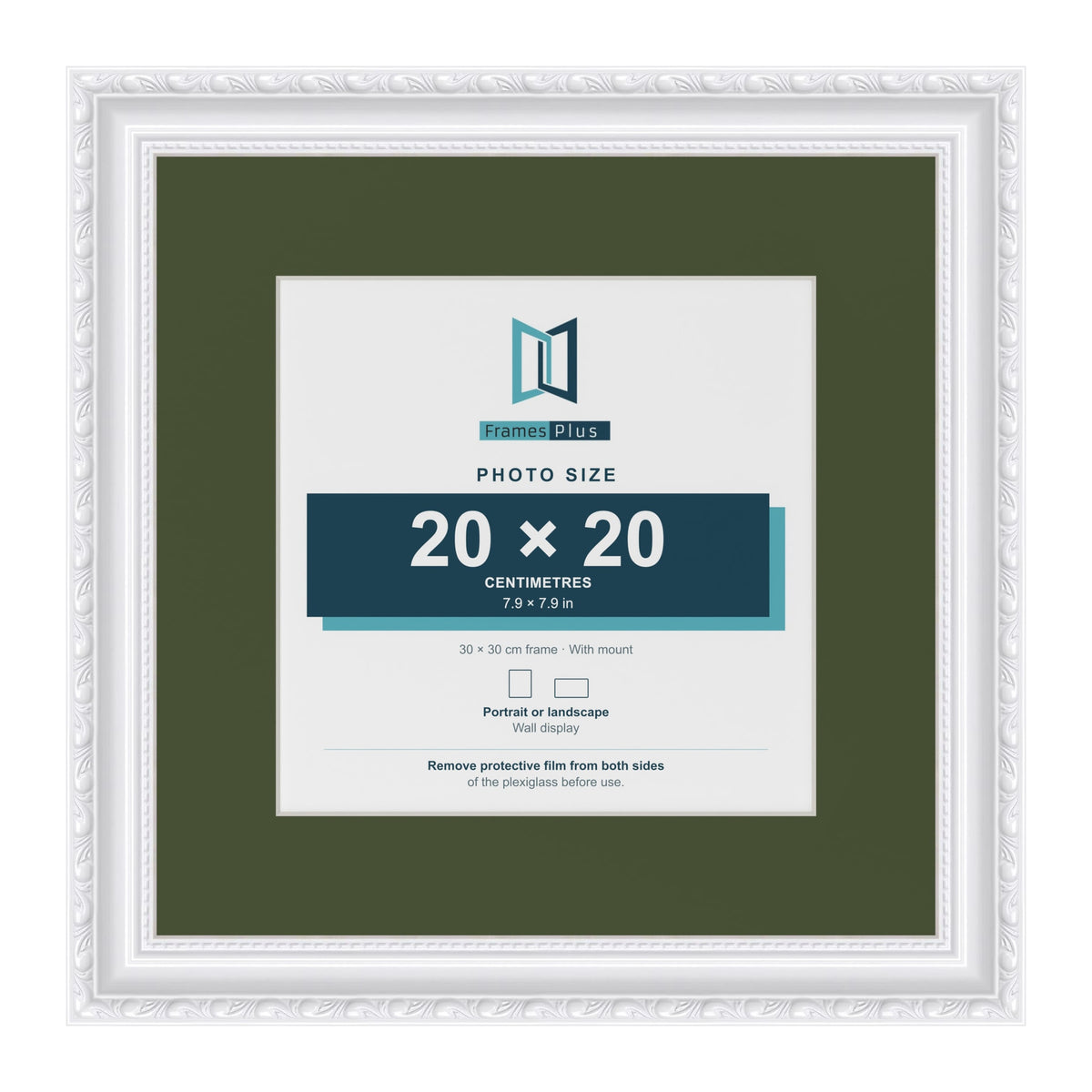 Louis White 30 x 30 cm picture frame with a green mount for a 20 x 20 cm photo