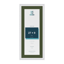 Louis White 31 x 13 inch picture frame with a green mount for a 27 x 9 inch photo