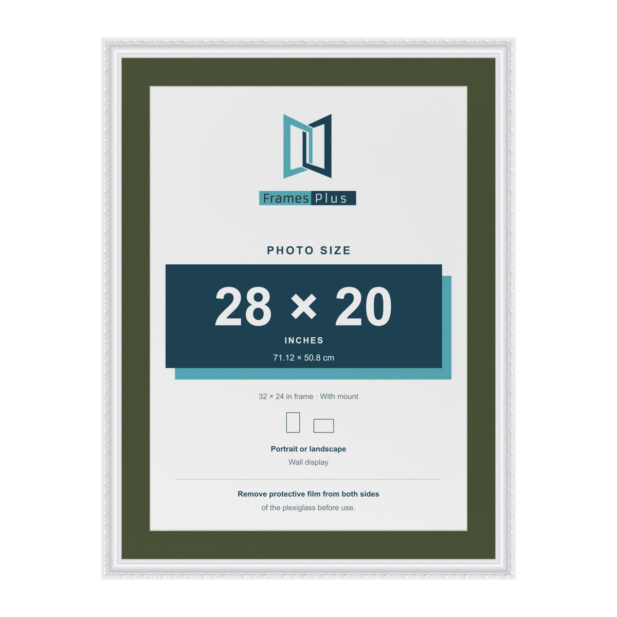Louis White 32 x 24 inch picture frame with a green mount for a 28 x 20 inch photo