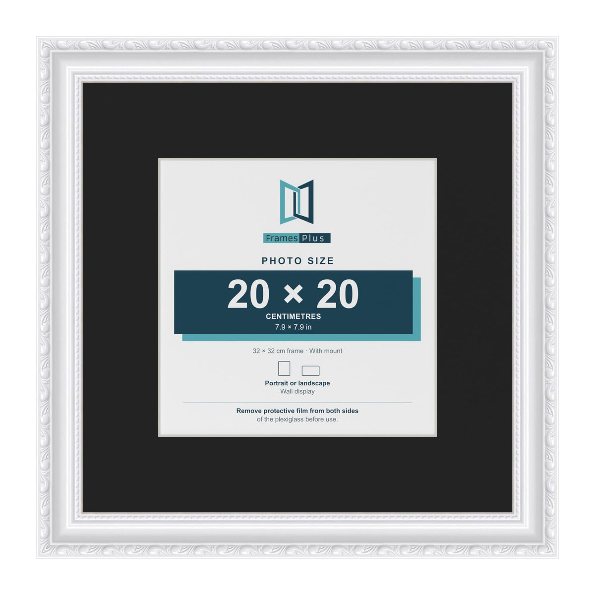 Louis White 32 x 32 cm picture frame with a black mount for a 20 x 20 cm photo