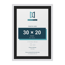 Louis White 34 x 24 inch picture frame with a black mount for a 30 x 20 inch photo