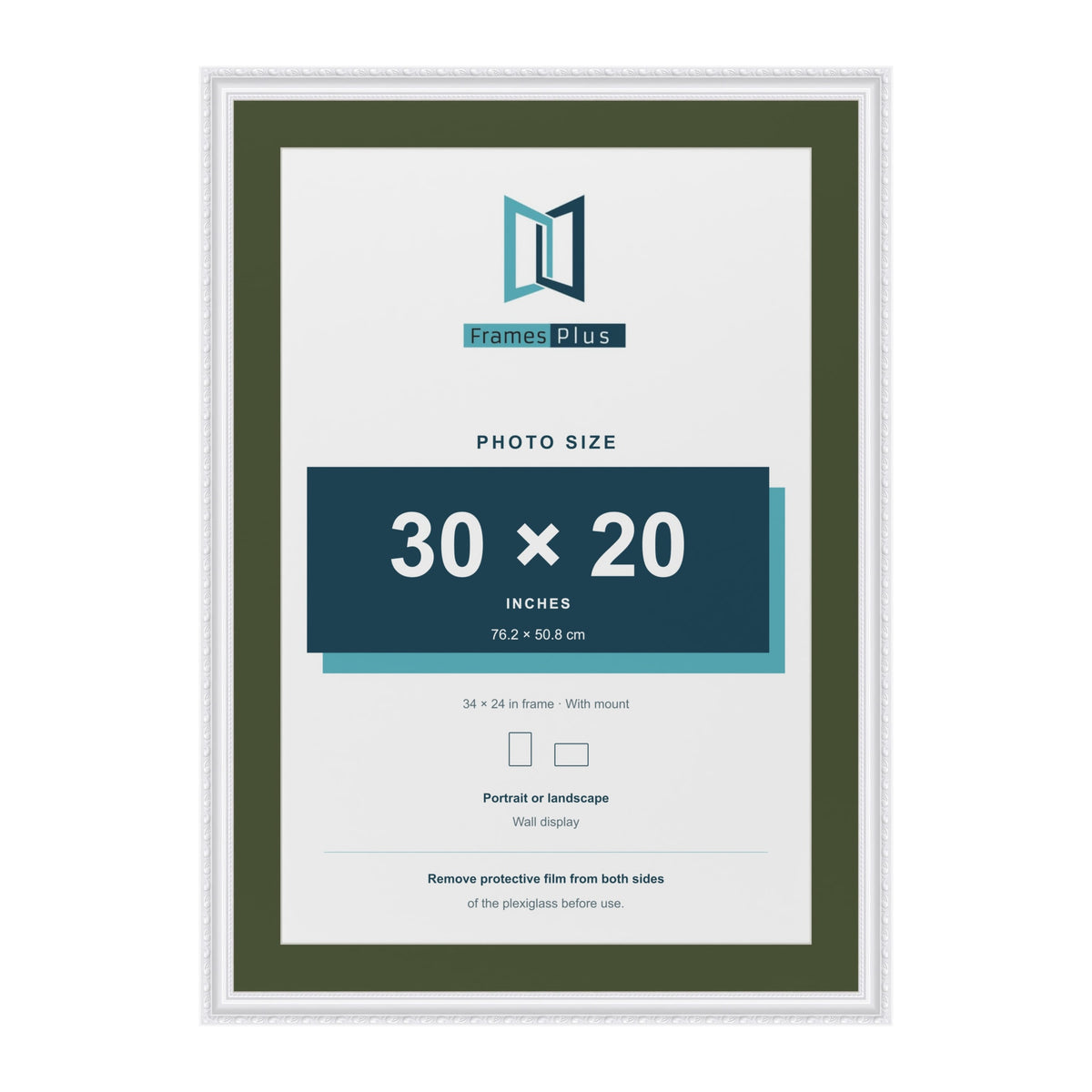Louis White 34 x 24 inch picture frame with a green mount for a 30 x 20 inch photo
