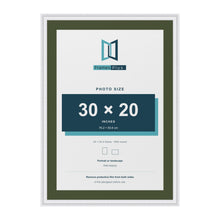 Louis White 34 x 24 inch picture frame with a green mount for a 30 x 20 inch photo