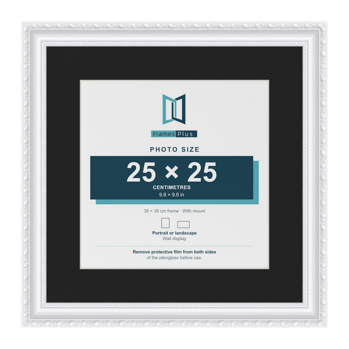 Louis White 35 x 35 cm picture frame with a black mount for a 25 x 25 cm photo